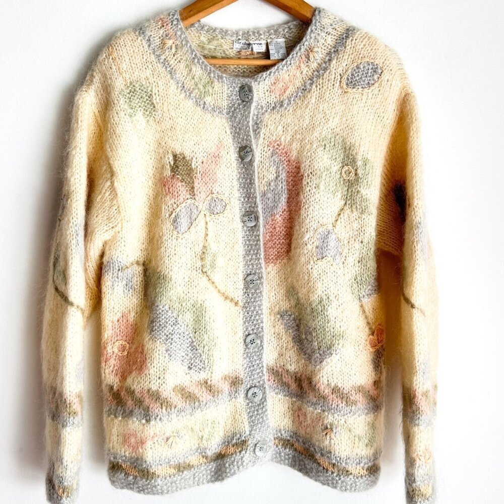 Liz Claiborne Wool Mohair Blend Pastel Floral Cardigan S